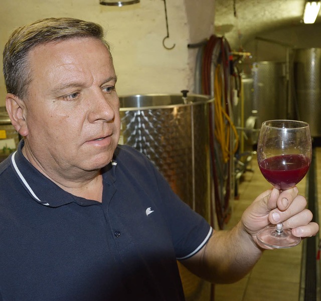Der Vorsitzende der IG Weinbau Jrgen ...n Prfung der Weine des Jahrgangs 2014  | Foto: Heinz u. Monika Vollmar