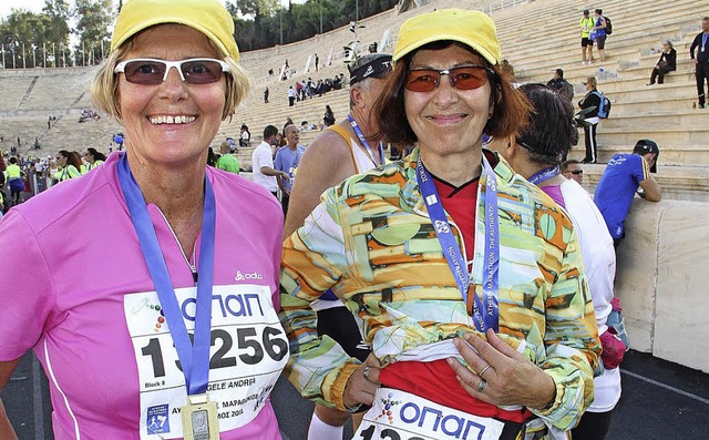 Einen lang gehegten Traum erfllten si...r Teilnahme am Original-Marathonlauf.   | Foto: Privat