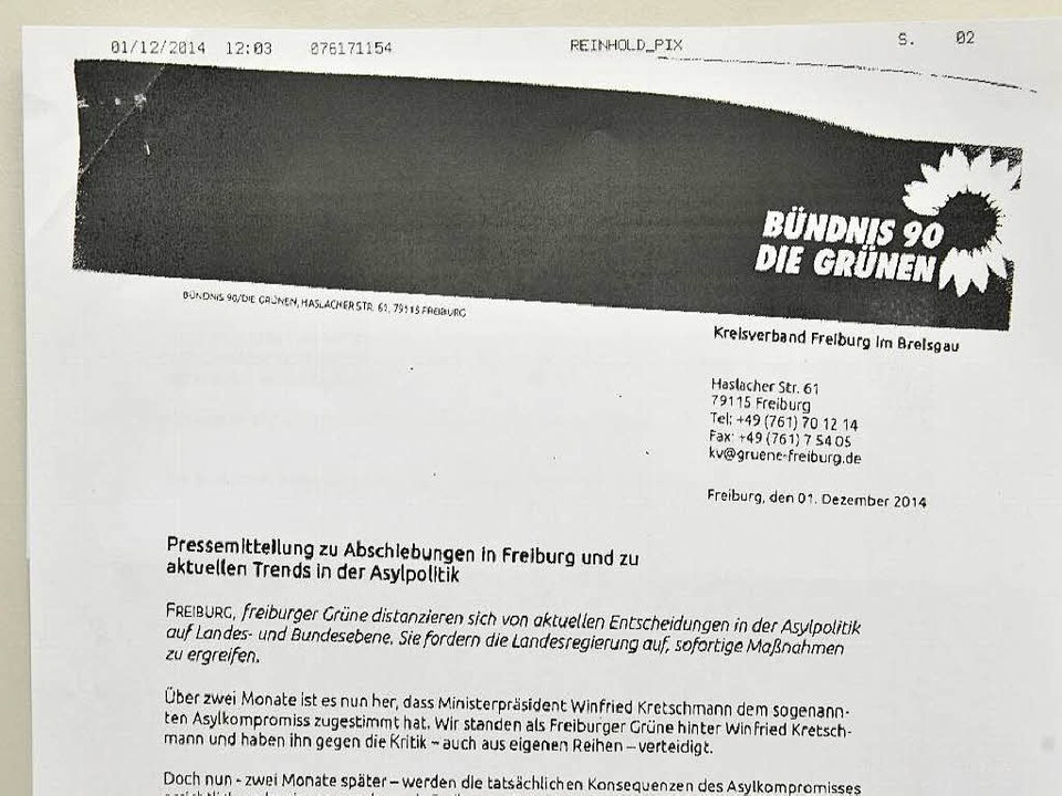 Dieses Fax verschickten die Demonstran... dem Bro des Kreisverband der Grnen.  | Foto: Michael Bamberger