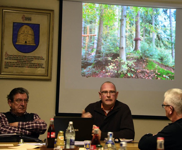 Frank-Michael Littwin (Mitte) zeigt ei... links Jrgen Ruber, rechts Uwe Wenk.  | Foto: Martina Proprenter