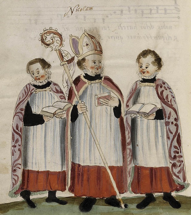 Dieser Kinderbischof  mit seinen zwei ...en wurde vor zirka 450 Jahren gemalt.   | Foto: staatsbibliothek bamberg /Fotolia.com