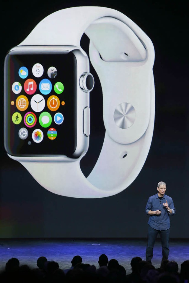 Apple-Chef Tim Cook bei der Prsentati...n Daten, die am Krper erfasst werden?  | Foto: AFP