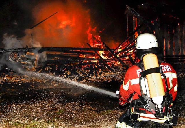 Im August 2012 brannte der Lagerschupp...bt unklar, wer das Feuer gelegt hat.    | Foto: Archiv:Feuerwehr Breisach