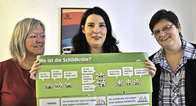 Sigrid Ibrahim, Marion Schocher und Ka...gler (von links) mit einem Lehrplakat.  | Foto: Hannah Steiert