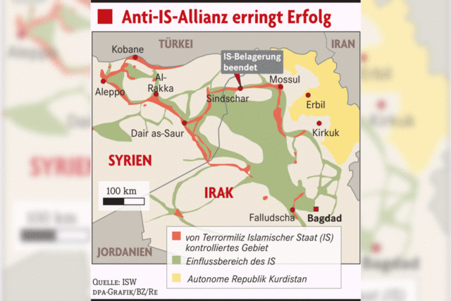 Kurdische Kmpfer und die USA drngen IS zurck