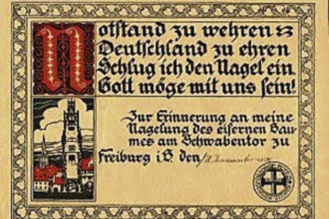 Freiburgs Brger konnten im Ersten Weltkrieg zugunsten des Roten Kreuzes Ngel in eine Linde schlagen