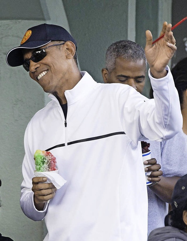 Gut gelaunt in Gutach: Barack Obama beim Blitzbesuch.   | Foto: dpa
