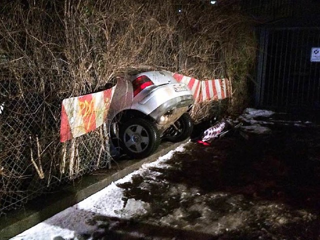 Das Auto blieb im Zaun stecken.  | Foto: privat