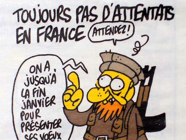 EineKarikatur des verstorbenen Knstl...iremagazins &quot;Charlie Hebdo&quot;   | Foto: Charlie Hebdo/dpa