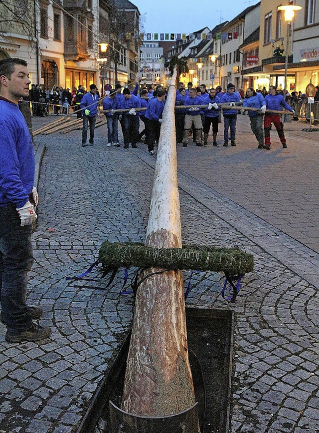 Muskelkraft ist beim Narrenbaumstellen gefordert.   | Foto: archivfoto: Hege