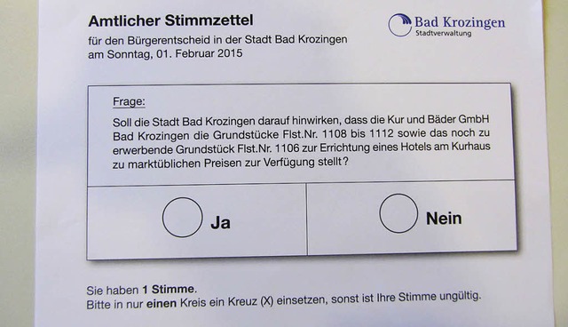 So sieht er aus: der Stimmzettel fr d...u einem Hotel im Kurpark am 1. Februar  | Foto: Katja Mielcarek
