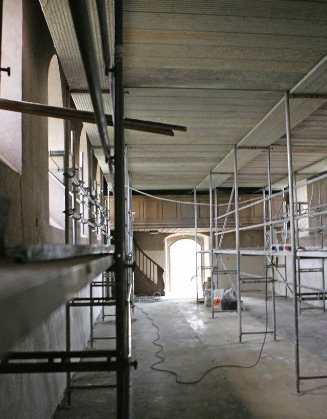 Das Innere der Leutkirche ist komplett eingerstet.  | Foto: Bastian Henning