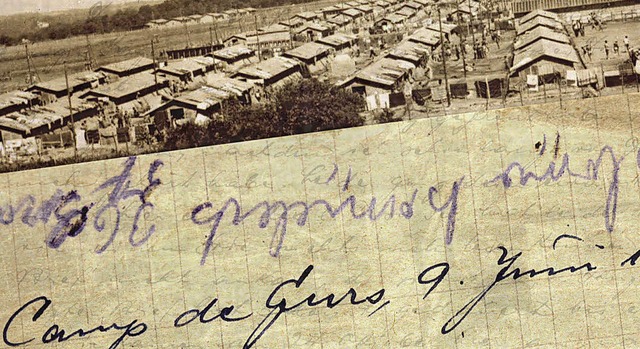 Bildmontage mit dem  Camp de Gurs in d...n Internierungslager geschrieben hat.   | Foto: DIA e.V. / Yad Vashem Archiv / Familienarchiv Stein