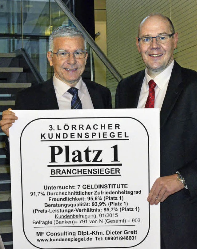 Volksbank-Vorstandsvorsitzender Gnthe...ndsmitglied Ulf Bleckmann  (von links)  | Foto: Volksbank Dreilndereck