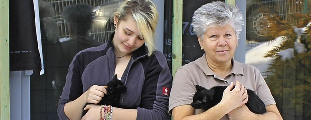 Tierheim-Mitarbeiterin Monika Ciulla (...pflege-Auszubildende Stephanie Kabeck   | Foto: Isabelle Arndt