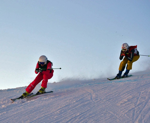 Verfolgungsjagd: Daniela Maier vom SC ...Manhard beim Skicross am Sgehoflift.   | Foto: junkel