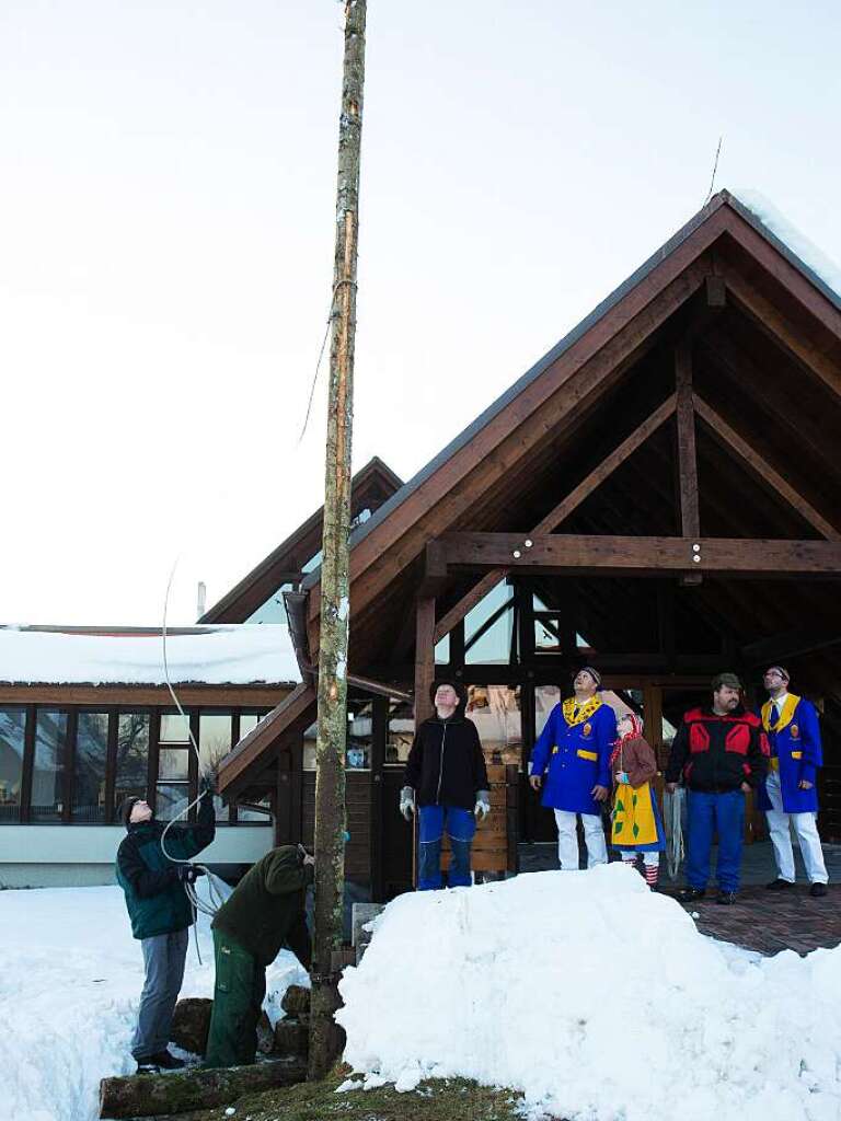 Elferrat und Rombachwiibli haben in Birkendorf gemeinsam den Narrenbaum ausfgestellt. Fr musikalische Unterhaltumng sorgte die Trachtenkapelle