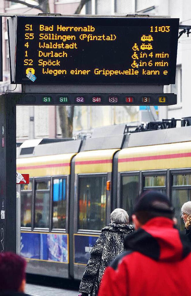 Wegen einer Grippewelle fallen in Karlsruhe zahlreiche Stadtbahnen aus.  | Foto: dpa