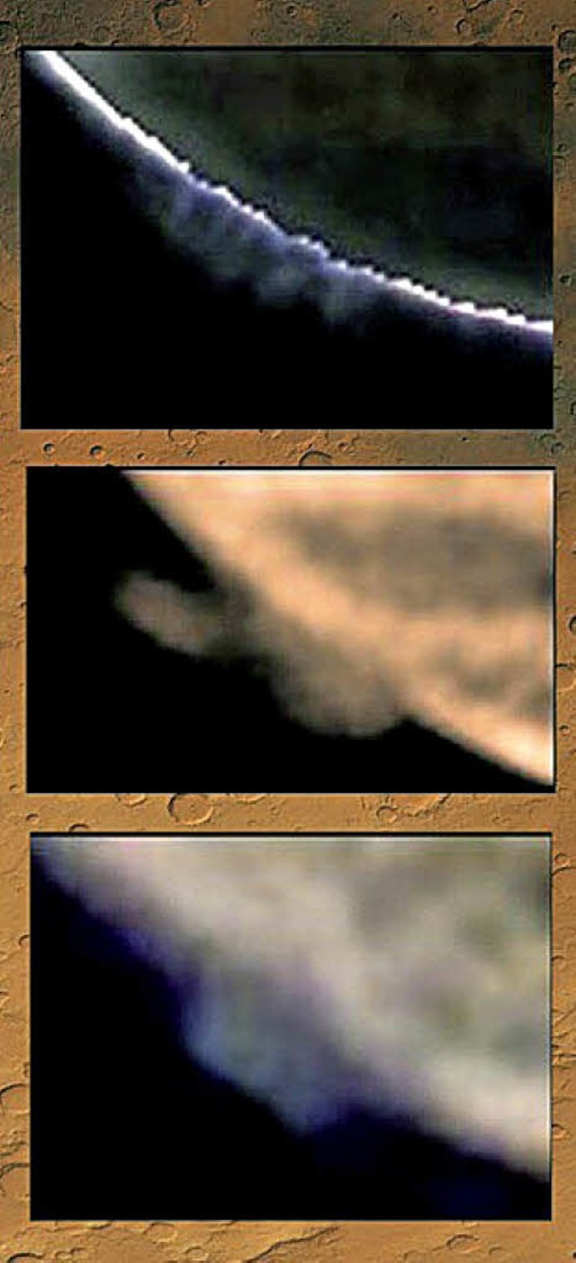 Die Bilder zeigen die Wolken, die  am Mars beobachtet wurden.    | Foto: Grupo Ciencias Planetarias