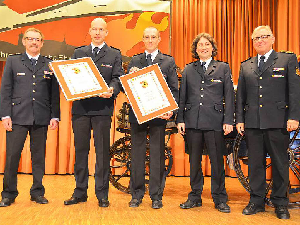 Gratulation zum Jubilum (von links): Karl-Heinz Thoma, Oskar Benz, Jrgen Blattmann, Michael Strub, Alexander Widmaier