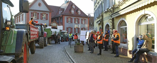 Demonstrationszug von Landwirte und BI...e Riegeler verfolgten die Kundgebung.   | Foto: Michael Haberer