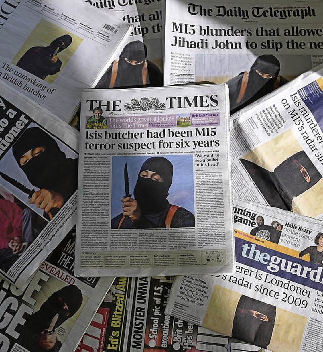 &#8222;Der Schlchter des IS&#8220;: Mohammed Emwazi in britischen Zeitungen   | Foto: AFP