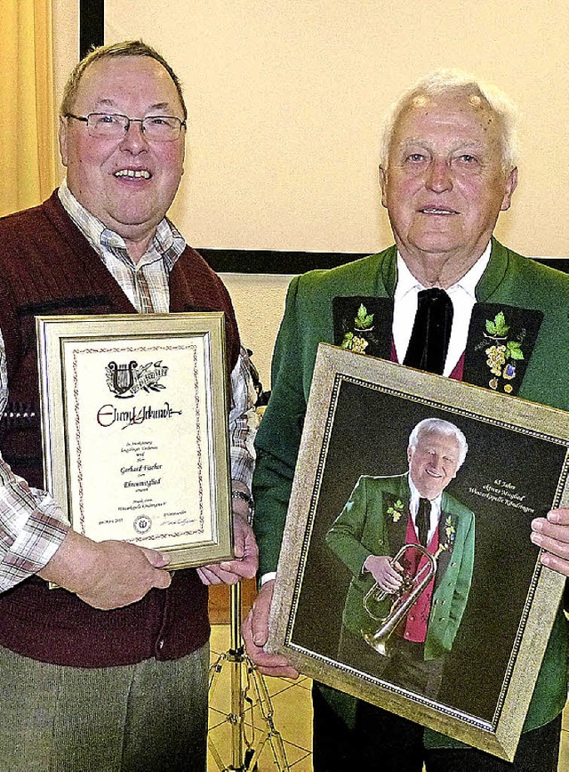 Hauptversammlung Winzerkapelle Kndrin...hmann wurde fr 65 Jahre aktiv geehrt.  | Foto: Aribert Rssel