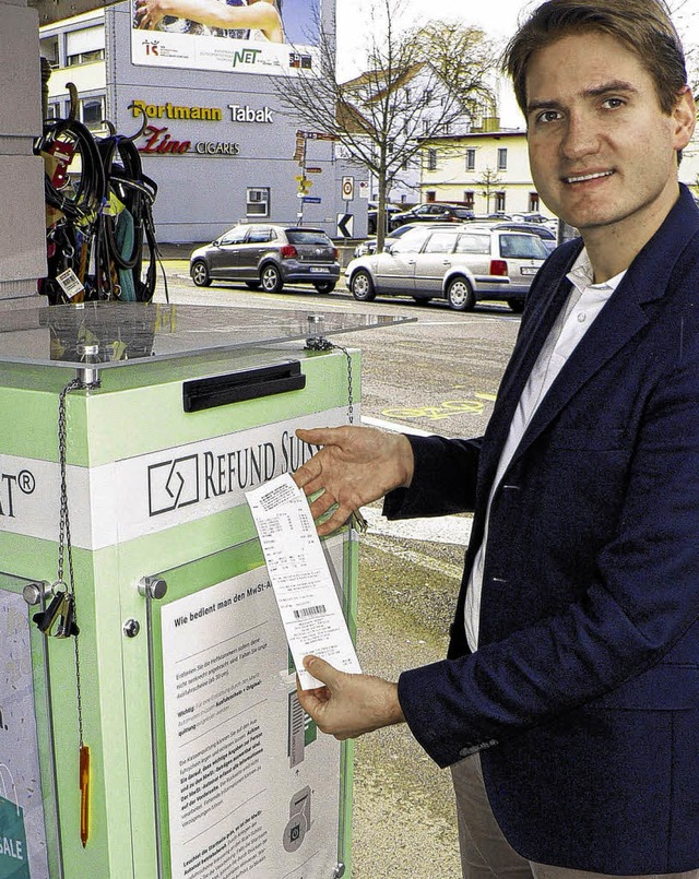 Philippe Bartscherer, Geschftsfhrer ...ertsteuer-Automaten am Emmishofer Tor.  | Foto: Kirsten Schlter
