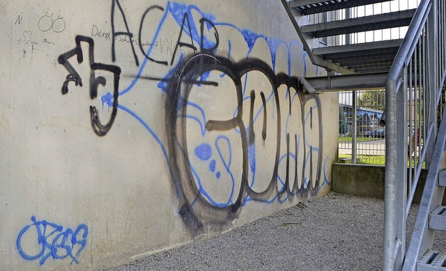 Kunst sieht anders aus: Graffiti an der Scheffelschule in Herten.   | Foto: Peter Gerigk