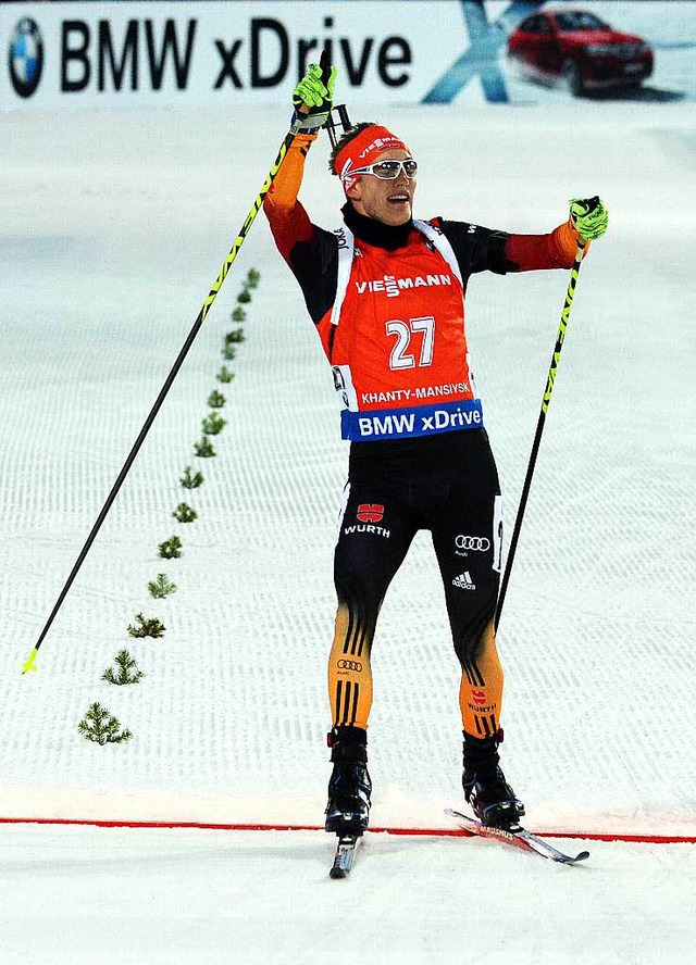 Jubel auf der Ziellinie: Benedikt Doll freut sich ber Rang drei.  | Foto: afp