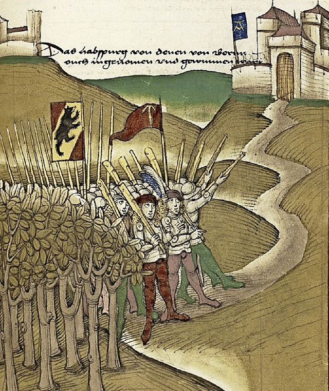 Historische Darstellung der Eroberung der Habsburg durch die Berner   | Foto: Spiezer Chronik