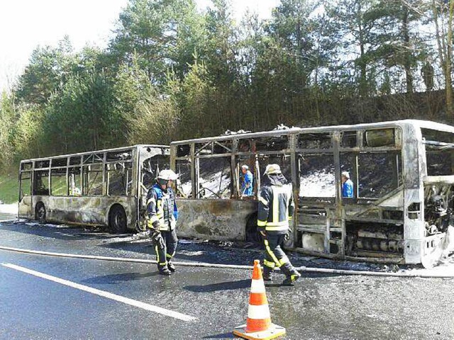 Der ausgebrannte Linienbus bei Lrrach.  | Foto: Susanne Ehmann