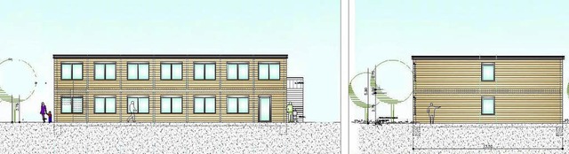 Einfacher Bau: die Sdansicht (links) ...t der geplanten Obdachlosenunterkunft   | Foto: Entwurf: Stadt