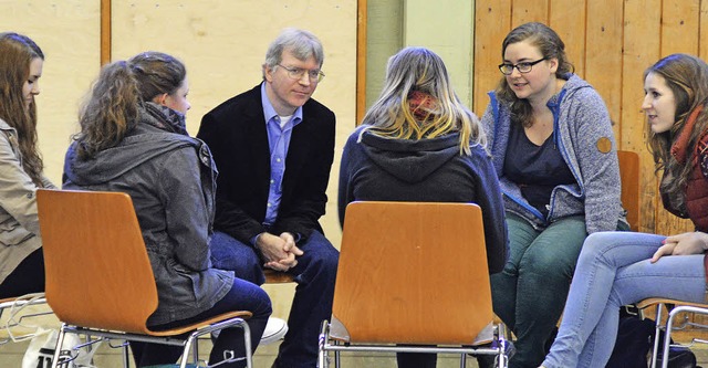 In kleinen Gruppen diskutierten die Ju...chen mit den Brgermeisterkandidaten.   | Foto: Fotos: Sebastian Heilemann