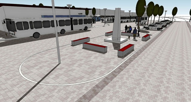 Vorplanung fr das neue Bahnhofsumfeld...inks das neue Kiosk-Gebude mit Caf.   | Foto: Visualisierung:  Gala Plan Kunz