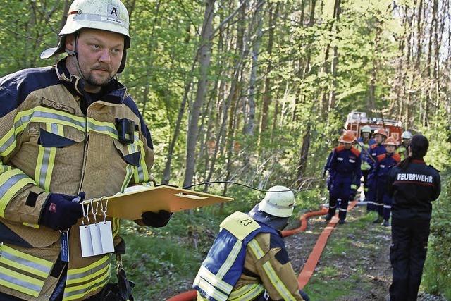 Gemeinsame Waldbrand-bung der Feuerwehren Reute und Wasser