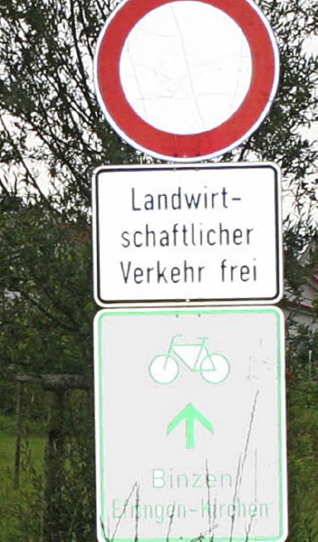 Das Schild zum Radweg in Fischingen wi...lt oder bewusst &#8211; oft bersehen.  | Foto: cremer