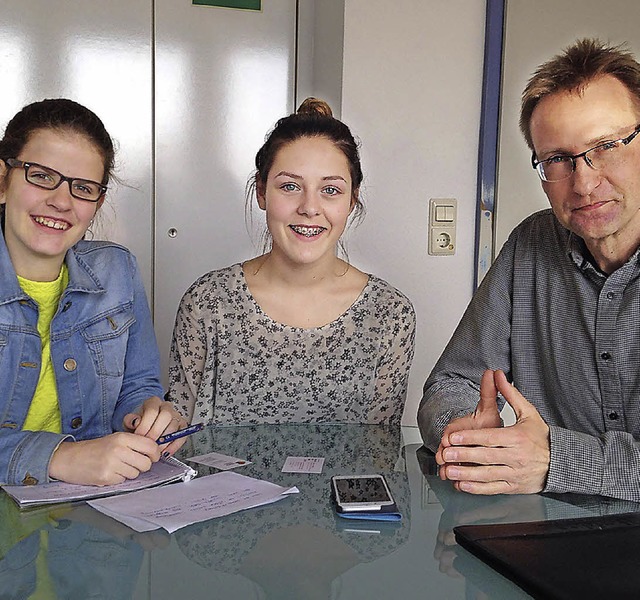 Alea Maria und Eileen mit Bernhard G. Hofmann beim Interview (von links)   | Foto: BZ