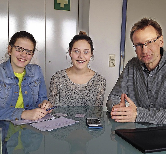 Alea Maria und Eileen mit Bernhard G. Hofmann beim Interview (von links)   | Foto: BZ