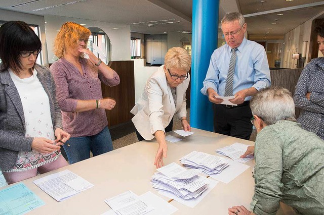 Gibt es davon eine Wiederholung? Wahlh...uszhlen der Stimmzettel in Neuenburg.  | Foto: Volker Mnch