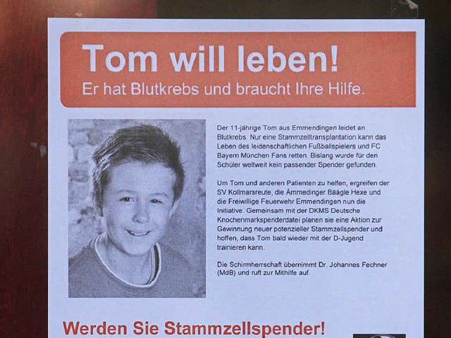 Tom will leben: Dieses Flugblatt hngt...chaufenster einer Emmendinger Apotheke  | Foto: Patrik Mller