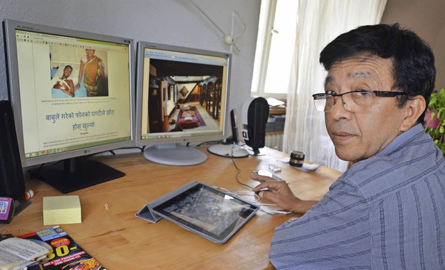 Roopendra Joshi verfolgt in Lrrach st...ge nach dem Erdbeben in seiner Heimat.  | Foto: Barbara Ruda