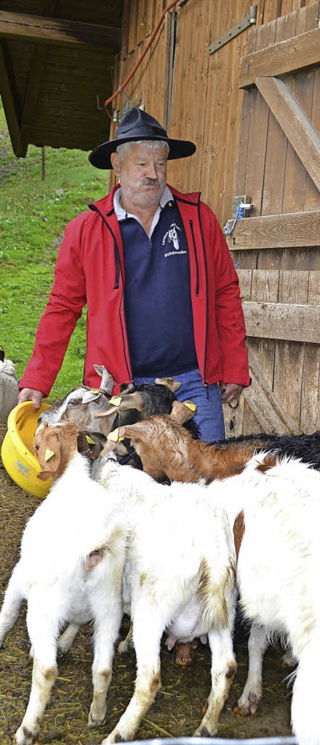 Wendelin Rombach und seine Ziegen, die...            in ihrem Stall blieben.     | Foto: P. Berger