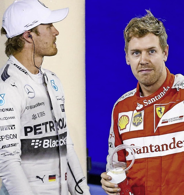 Hamiltons Rivalen: Nico Rosberg (links) und Sebastian Vettel  | Foto: dpa