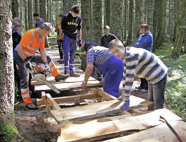 Viel passiert im Wald: Neben der Holze...rten kaputte Stege und legten neue an.  | Foto: Ulrike Spiegelhalter
