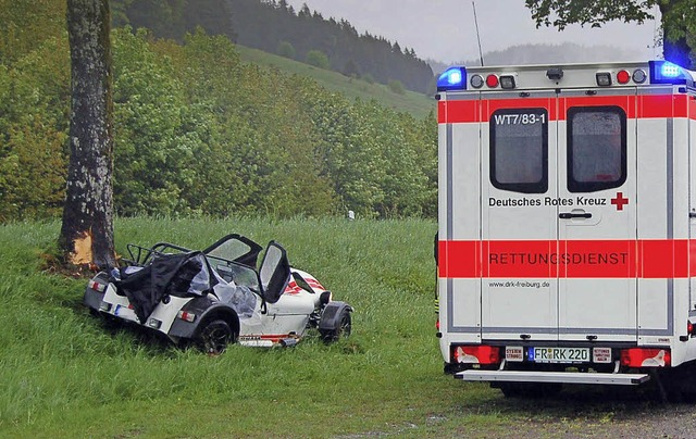 Auf regennasser Fahrbahn verunglckte dieser Sportwagen in Todtmoos-Weg.  | Foto: hans-dieter folles