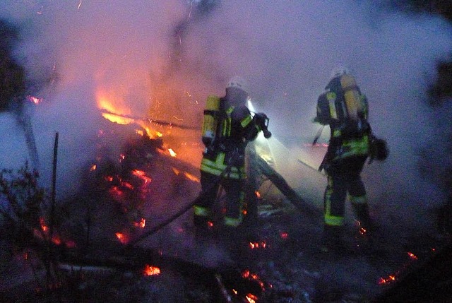 Ein Holzschuppen stand in Rheinhausen in Flammen.   | Foto: Feuerwehr