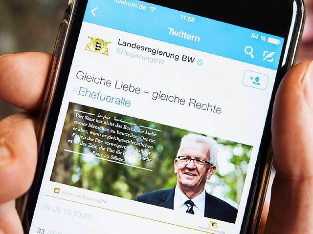 Kretschmann wirbt auf Twitter fr die ...ot;. Das Bild stammt vom 29. Mai 2015.  | Foto: dpa