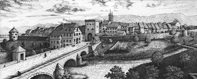 Die Altstadtinsel Sckingen vor 1830 m... Nachempfunden von Carl Gersbach, 1914  | Foto: Stadtarchiv