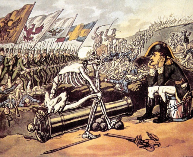 Napoleon und der Tod: britische Karikatur von Thomas Rowlandson (1814)  | Foto: Archiv